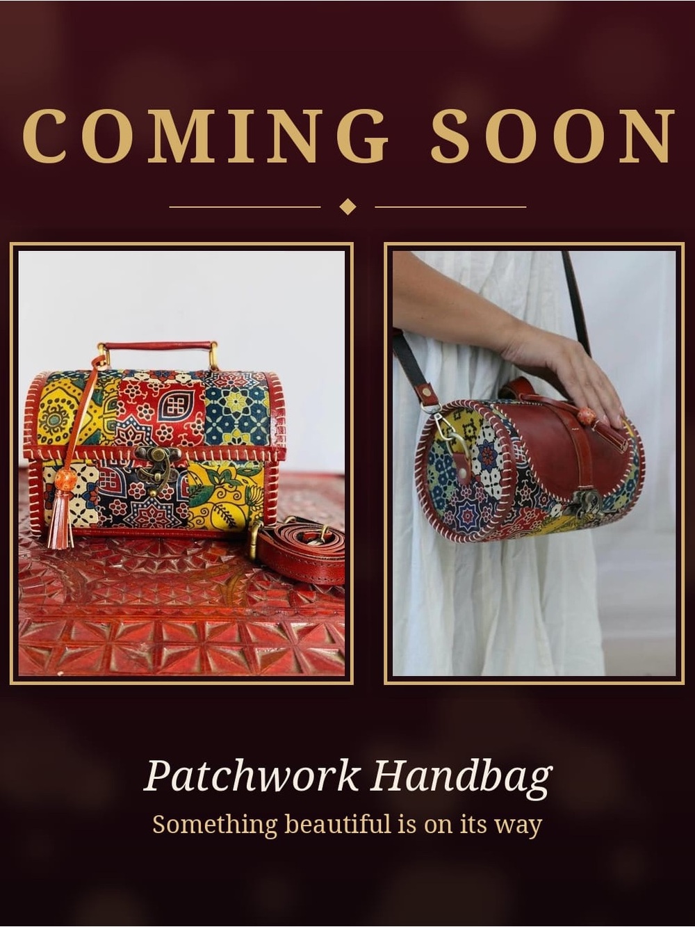 Multicolor Patchwork Shoulder Bag with Red Trim